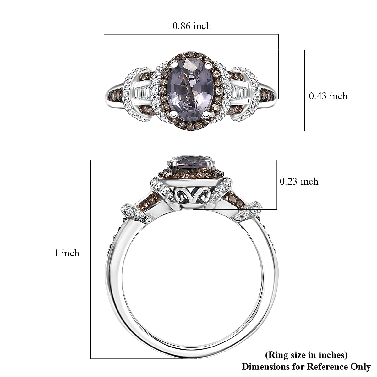 Doorbuster D'Joy Premium Platinum Spinel, Natural Champagne and White Diamond 1.70 ctw Art Deco Ring in Rhodium Over Sterling Silver (Size 7.0) image number 5