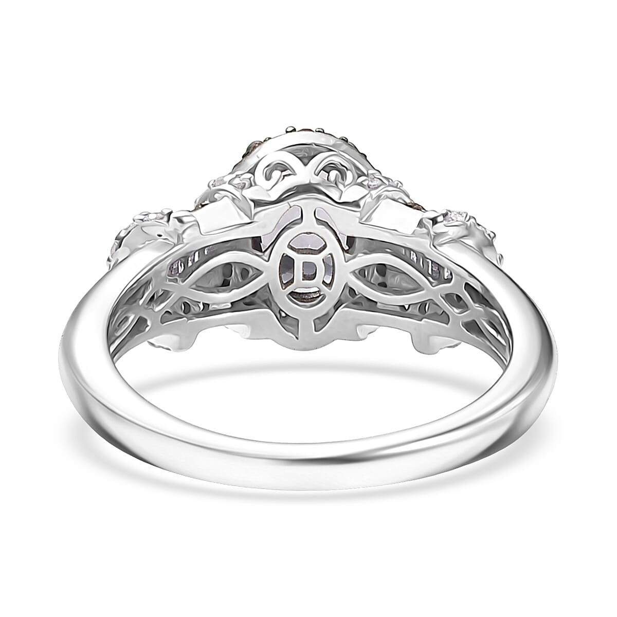 Doorbuster D'Joy Premium Platinum Spinel, Natural Champagne and White Diamond 1.70 ctw Art Deco Ring in Rhodium Over Sterling Silver (Size 9.0) image number 4