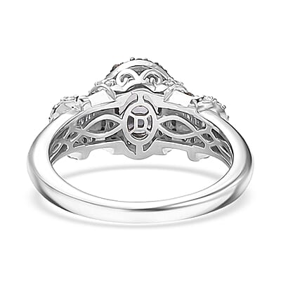 D'Joy Premium Platinum Spinel, Natural Champagne and White Diamond 1.70 ctw Art Deco Ring in Rhodium Over Sterling Silver (Size 9.0)