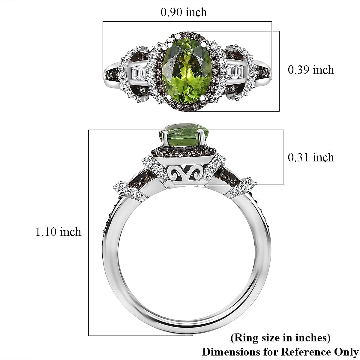 Doorbuster D'Joy Premium Calabar Tourmaline, Natural Champagne and White Diamond 1.70 ctw Art Deco Ring in Rhodium Over Sterling Silver (Size 10.0) image number 5