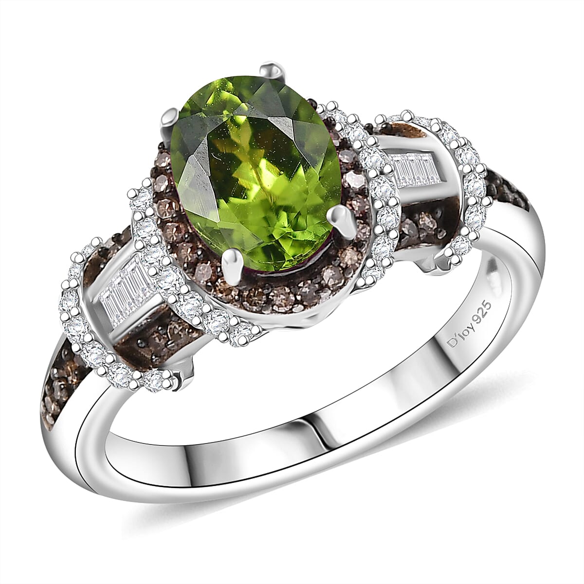 D'Joy Premium Gray Spinel, Natural Champagne and White Diamond Ring in Rhodium Over Sterling Silver (Size 9.0) 1.70 ctw