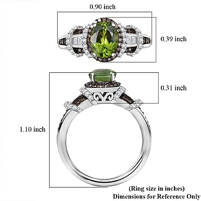 D'Joy Premium Calabar Tourmaline, Natural Champagne and White Diamond 1.70 ctw Art Deco Ring in Rhodium Over Sterling Silver (Size 7.0)