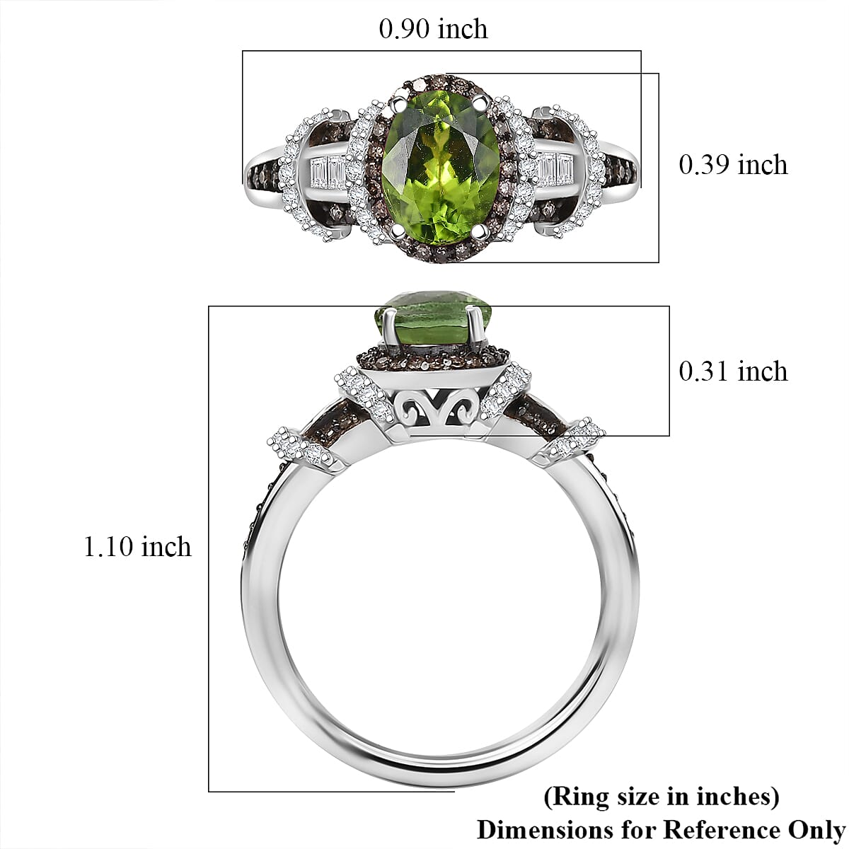 Doorbuster D'Joy Premium Calabar Tourmaline, Natural Champagne and White Diamond 1.70 ctw Art Deco Ring in Rhodium Over Sterling Silver (Size 8.0) image number 5