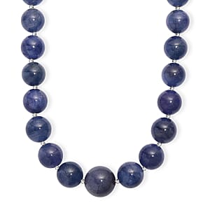 Tanzanite 440.00 ctw Beaded Necklace in Rhodium Over Sterling Silver 18 Inches