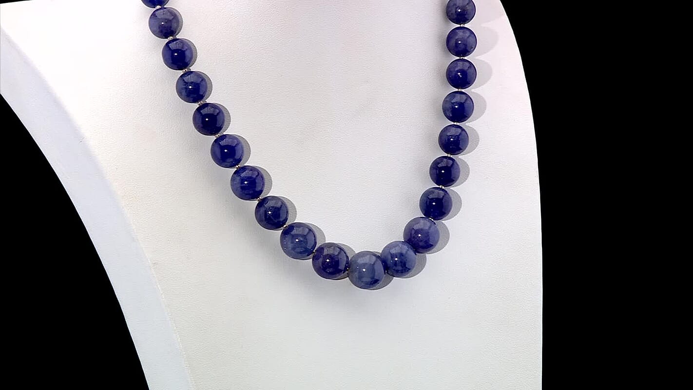 Tanzanite 440.00 ctw Beaded Necklace in Rhodium Over Sterling Silver 18-20 Inches