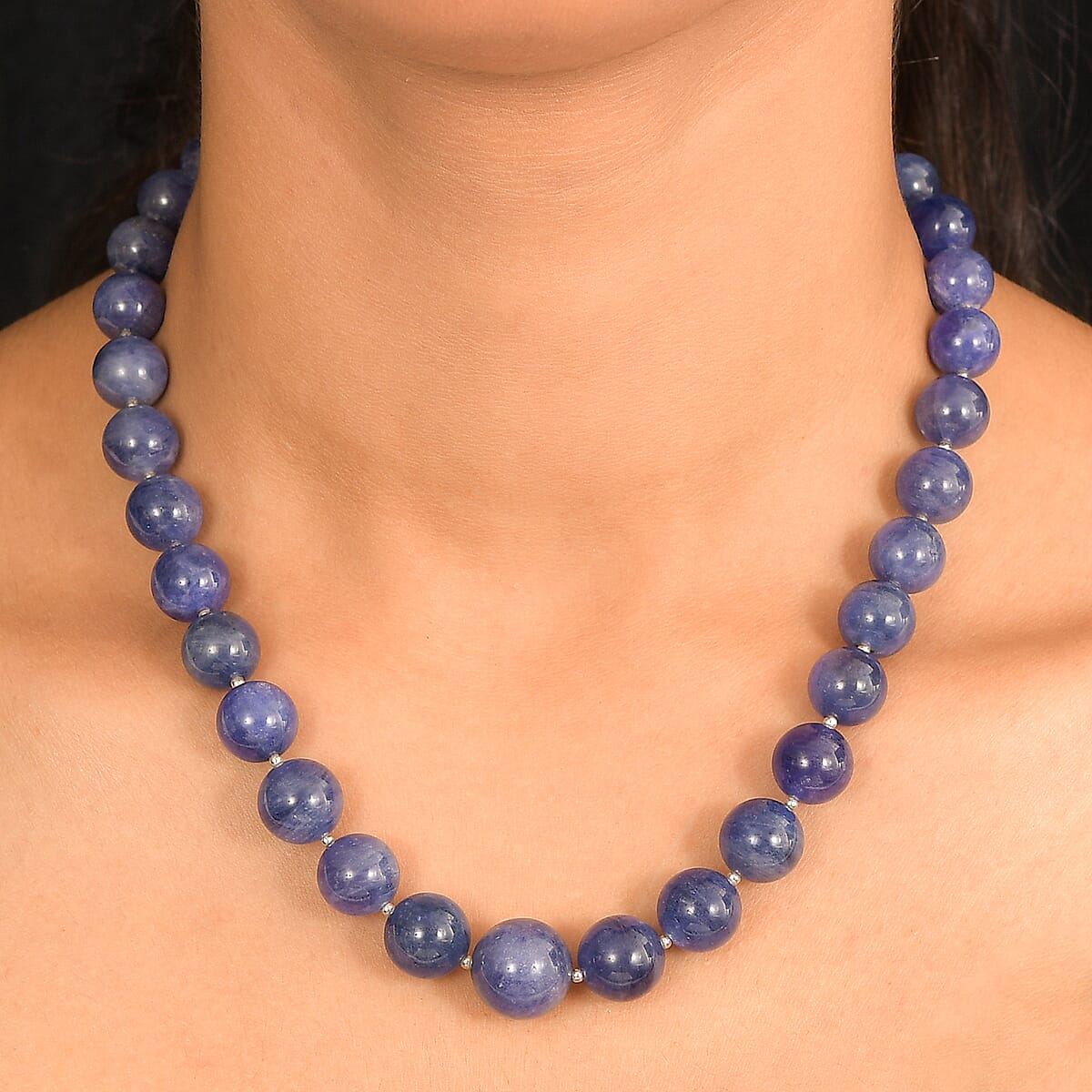 Tanzanite 440.00 ctw Beaded Necklace in Rhodium Over Sterling Silver 18 Inches image number 2