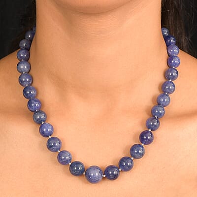 Tanzanite 440.00 ctw Beaded Necklace in Rhodium Over Sterling Silver 18-20 Inches