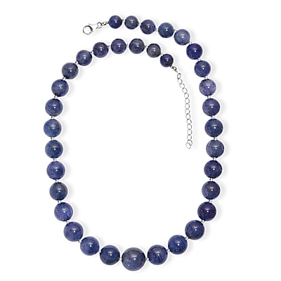 Tanzanite 440.00 ctw Beaded Necklace in Rhodium Over Sterling Silver 18-20 Inches