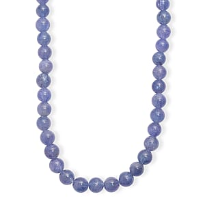 Tanzanite 145.00 ctw Beaded Necklace in Rhodium Over Sterling Silver 18 Inches