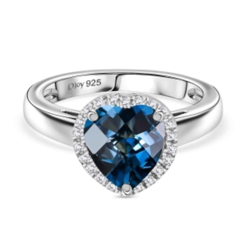 London Blue Topaz and White Zircon 2.32 ctw Ring in Rhodium Over Sterling Silver (Size 11.5)
