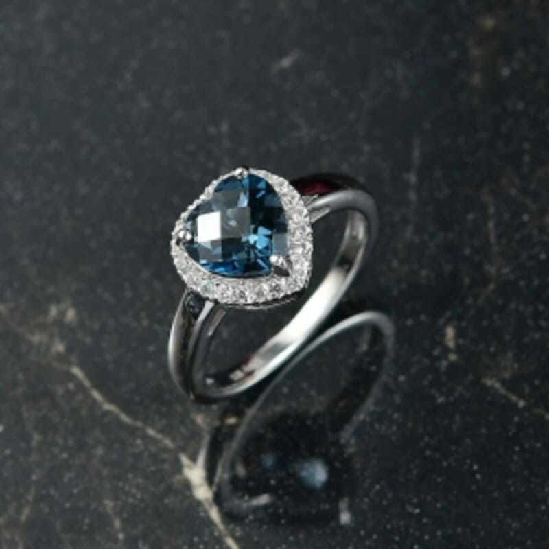 London Blue Topaz and White Zircon 2.32 ctw Ring in Rhodium Over Sterling Silver (Size 11.5)