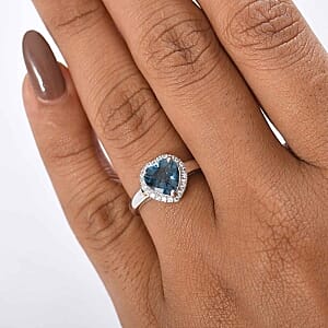 London Blue Topaz and White Zircon 2.32 ctw Ring in Rhodium Over Sterling Silver (Size 11.5)