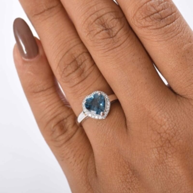 London Blue Topaz and White Zircon 2.32 ctw Ring in Rhodium Over Sterling Silver (Size 11.5)