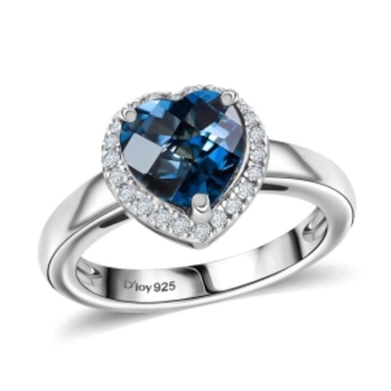 London Blue Topaz and White Zircon 2.32 ctw Ring in Rhodium Over Sterling Silver (Size 11.5)