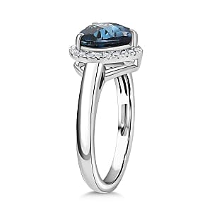 London Blue Topaz and White Zircon 2.32 ctw Ring in Rhodium Over Sterling Silver (Size 11.5)