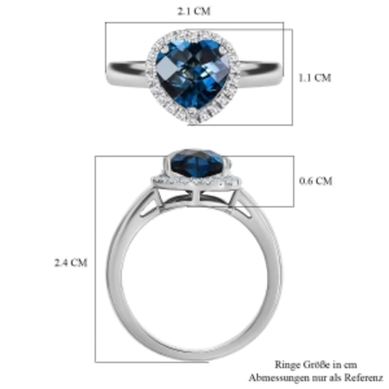 London Blue Topaz and White Zircon 2.32 ctw Ring in Rhodium Over Sterling Silver (Size 11.5)