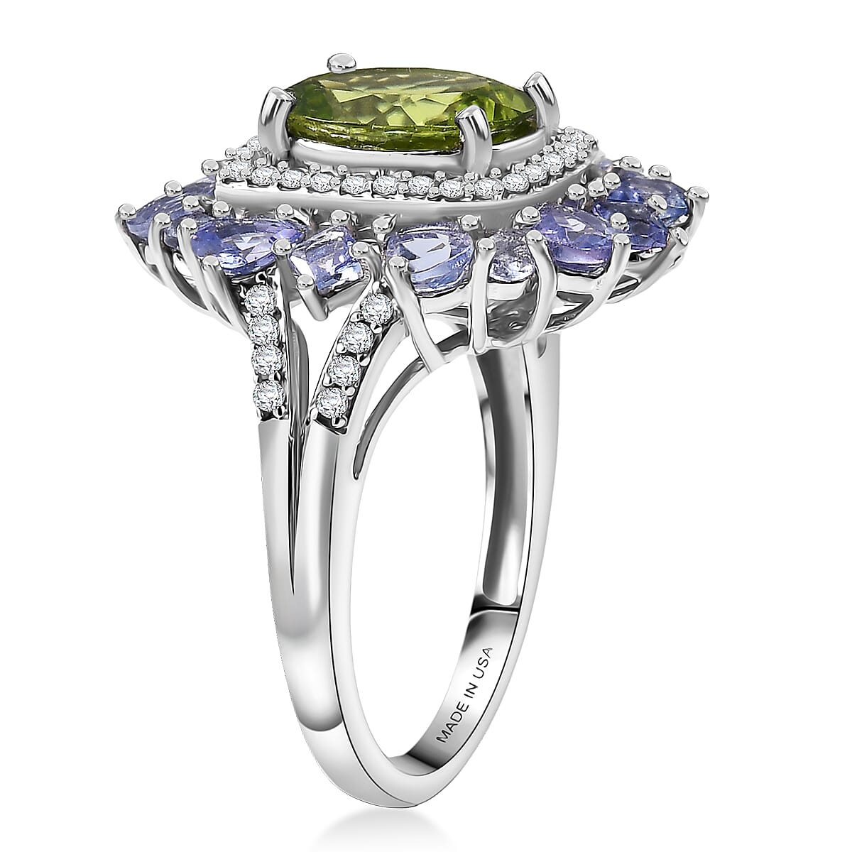 D'Joy Hebei Peridot and Multi Gemstone 4.50 ctw Imperial Bloom Ring in Sterling Silver (Size 6.0) image number 3