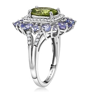 D'Joy Hebei Peridot and Multi Gemstone 4.50 ctw Imperial Bloom Ring in Sterling Silver (Size 6.0)