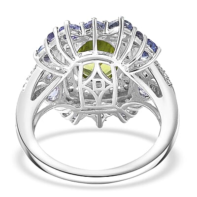 D'Joy Hebei Peridot and Multi Gemstone 4.50 ctw Imperial Bloom Ring in Sterling Silver (Size 6.0)