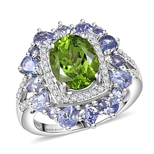 D'Joy Hebei Peridot and Multi Gemstone 4.50 ctw Imperial Bloom Ring in Sterling Silver (Size 8.0)