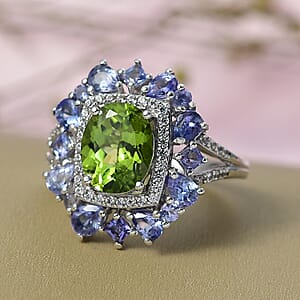 D'Joy Hebei Peridot and Multi Gemstone 4.50 ctw Imperial Bloom Ring in Sterling Silver (Size 8.0)