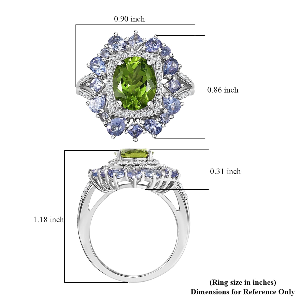 D'Joy Hebei Peridot and Multi Gemstone 4.50 ctw Imperial Bloom Ring in Sterling Silver (Size 8.0) image number 5