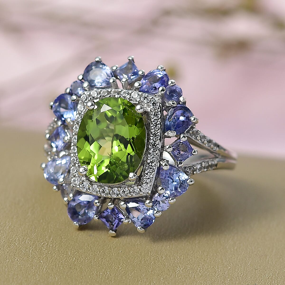 D'Joy Hebei Peridot and Multi Gemstone 4.50 ctw Imperial Bloom Ring in Sterling Silver (Size 9.0) image number 1