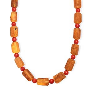 Baltic Amber and Magnesite 75.00 ctw Necklace in Platinum Bond 20 Inches