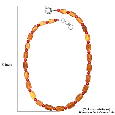Baltic Amber and Coral Necklace in Platinum Bond 20 Inches