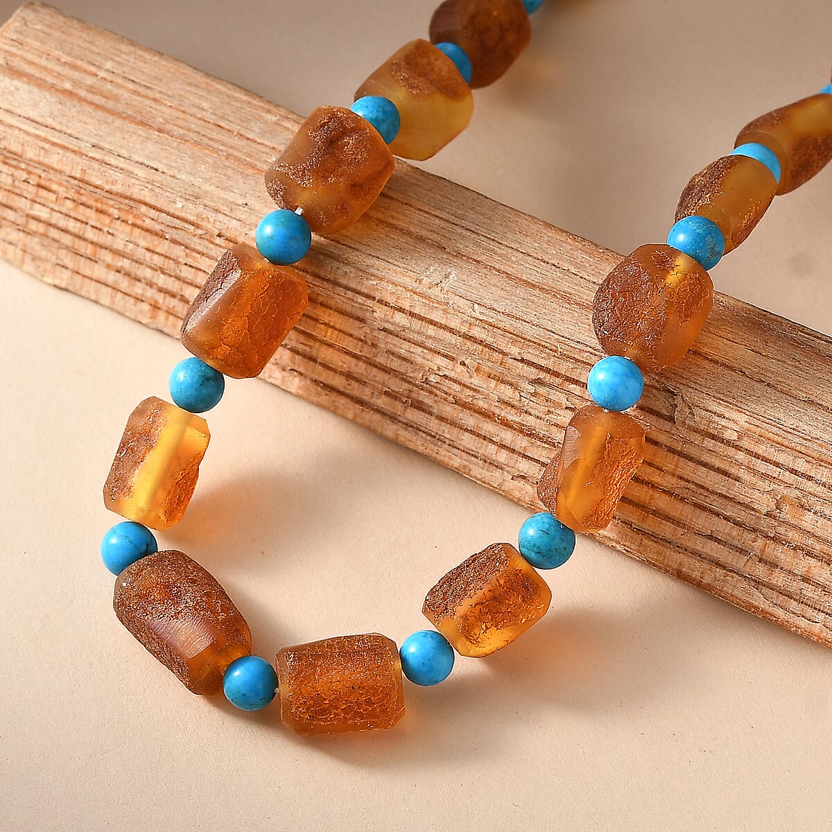 Baltic Amber and Magnesite 75.00 ctw Necklace in Platinum Bond 20 Inches image number 1