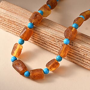 Baltic Amber and Magnesite 75.00 ctw Necklace in Platinum Bond 20 Inches