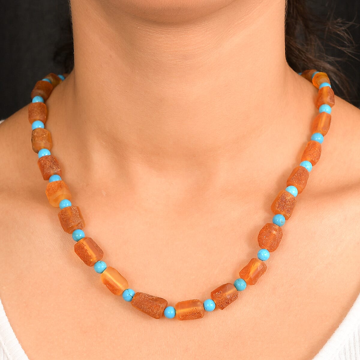 Baltic Amber and Magnesite 75.00 ctw Necklace in Platinum Bond 20 Inches image number 2