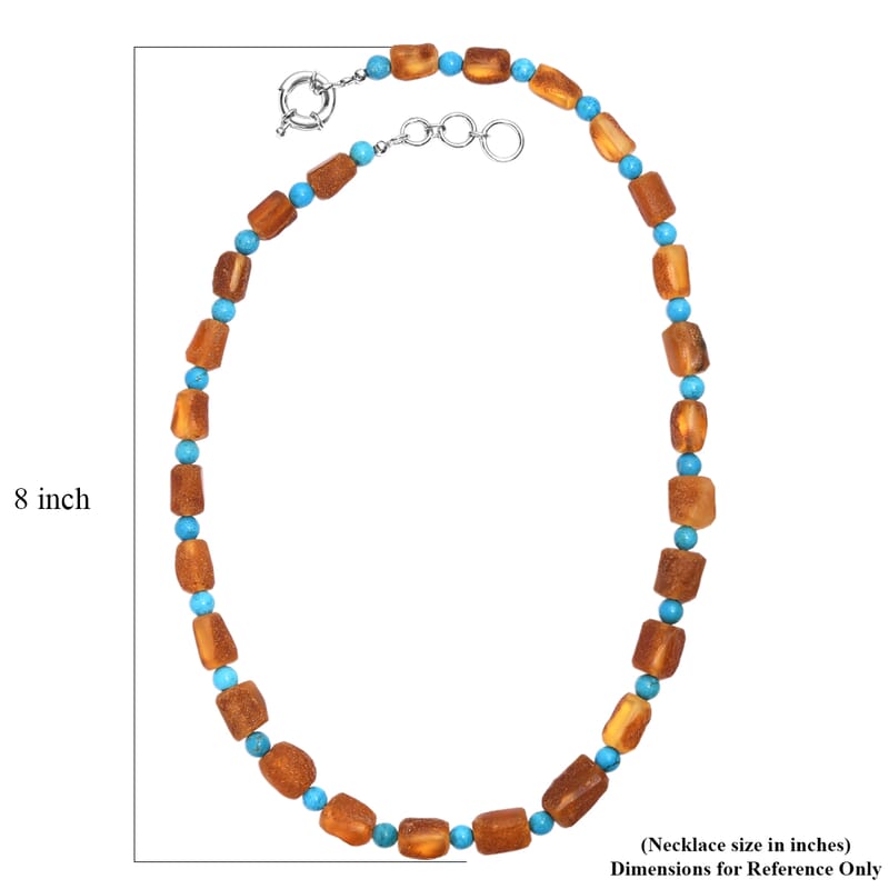 Baltic Amber and Magnesite 75.00 ctw Necklace in Platinum Bond 20 Inches