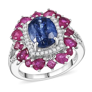 D'Joy Kashmir Kyanite and Multi Gemstone 6.40 ctw Imperial Bloom Ring in Sterling Silver (Size 10.0)