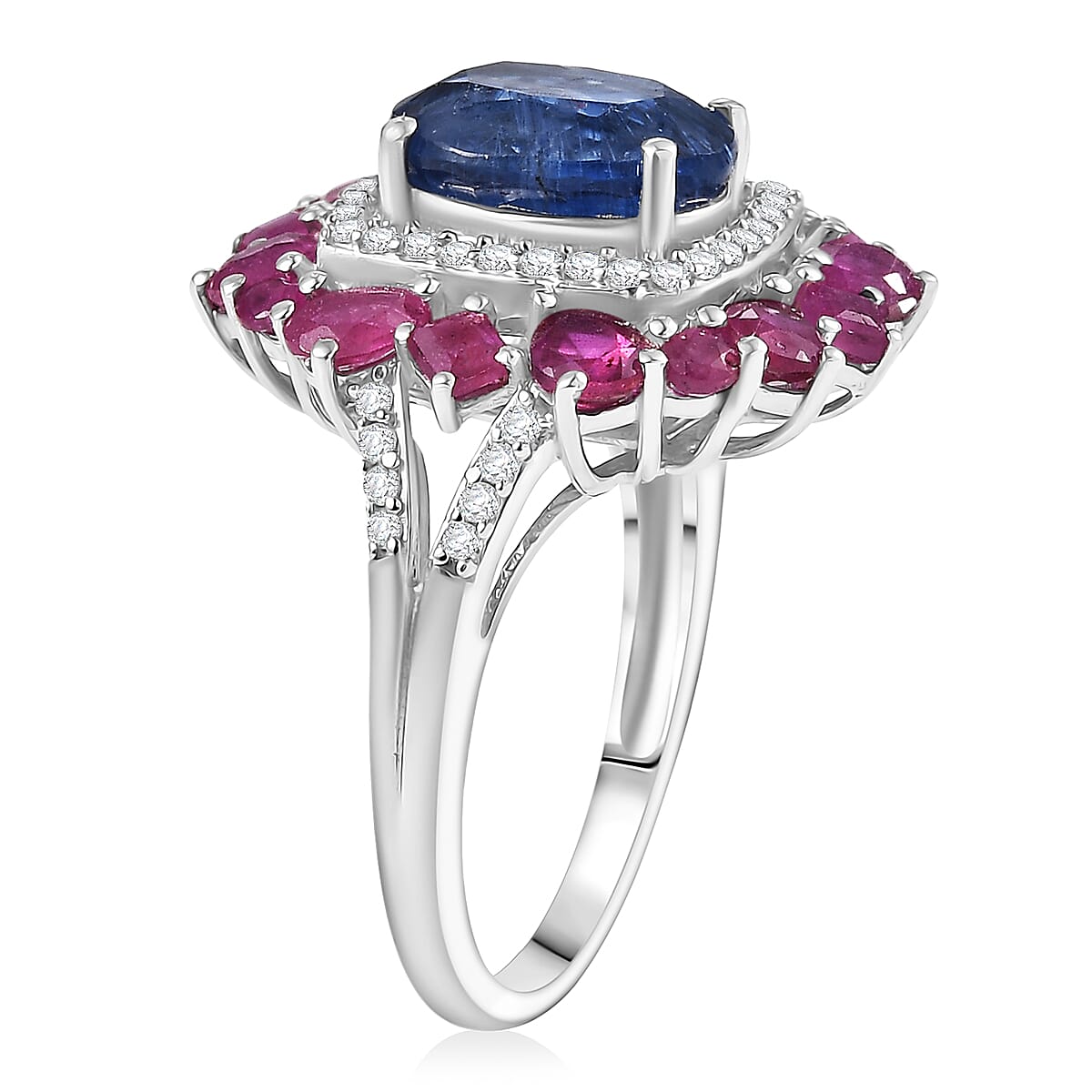 D'Joy Kashmir Kyanite and Multi Gemstone 6.40 ctw Imperial Bloom Ring in Sterling Silver (Size 10.0)
