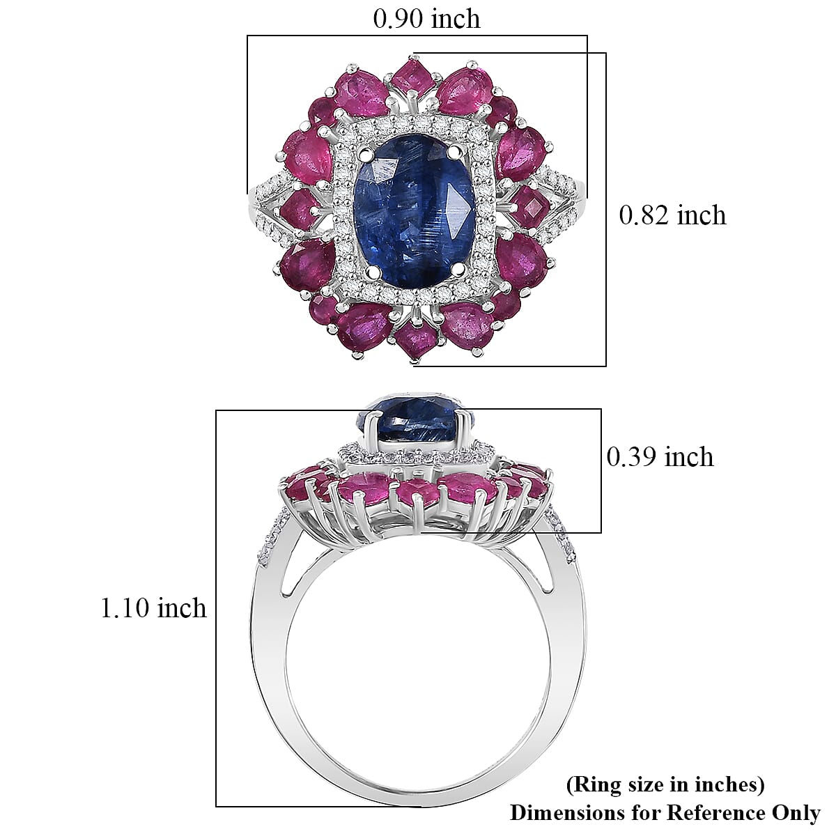 D'Joy Kashmir Kyanite and Multi Gemstone 6.40 ctw Imperial Bloom Ring in Sterling Silver (Size 10.0)