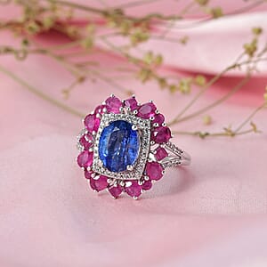D'Joy Kashmir Kyanite and Multi Gemstone 6.40 ctw Imperial Bloom Ring in Sterling Silver (Size 9.0)