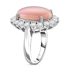 D'Joy Pink Conch Shell and White Zircon 11.04 ctw Ring in Rhodium Over Sterling Silver (Size 9)