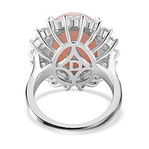 D'Joy Pink Conch Shell and White Zircon 11.04 ctw Ring in Rhodium Over Sterling Silver (Size 9)