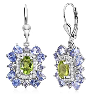 D'Joy Hebei Peridot and Multi Gemstone 4.65 ctw Imperial Bloom Earrings in Rhodium Over Sterling Silver