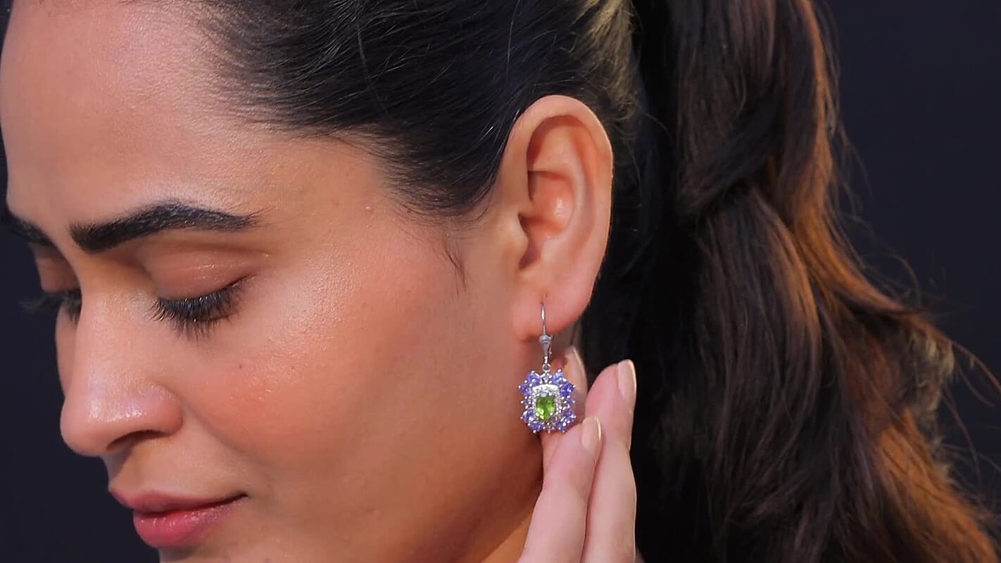 D'Joy Hebei Peridot and Multi Gemstone 4.65 ctw Earrings in Rhodium Over Sterling Silver