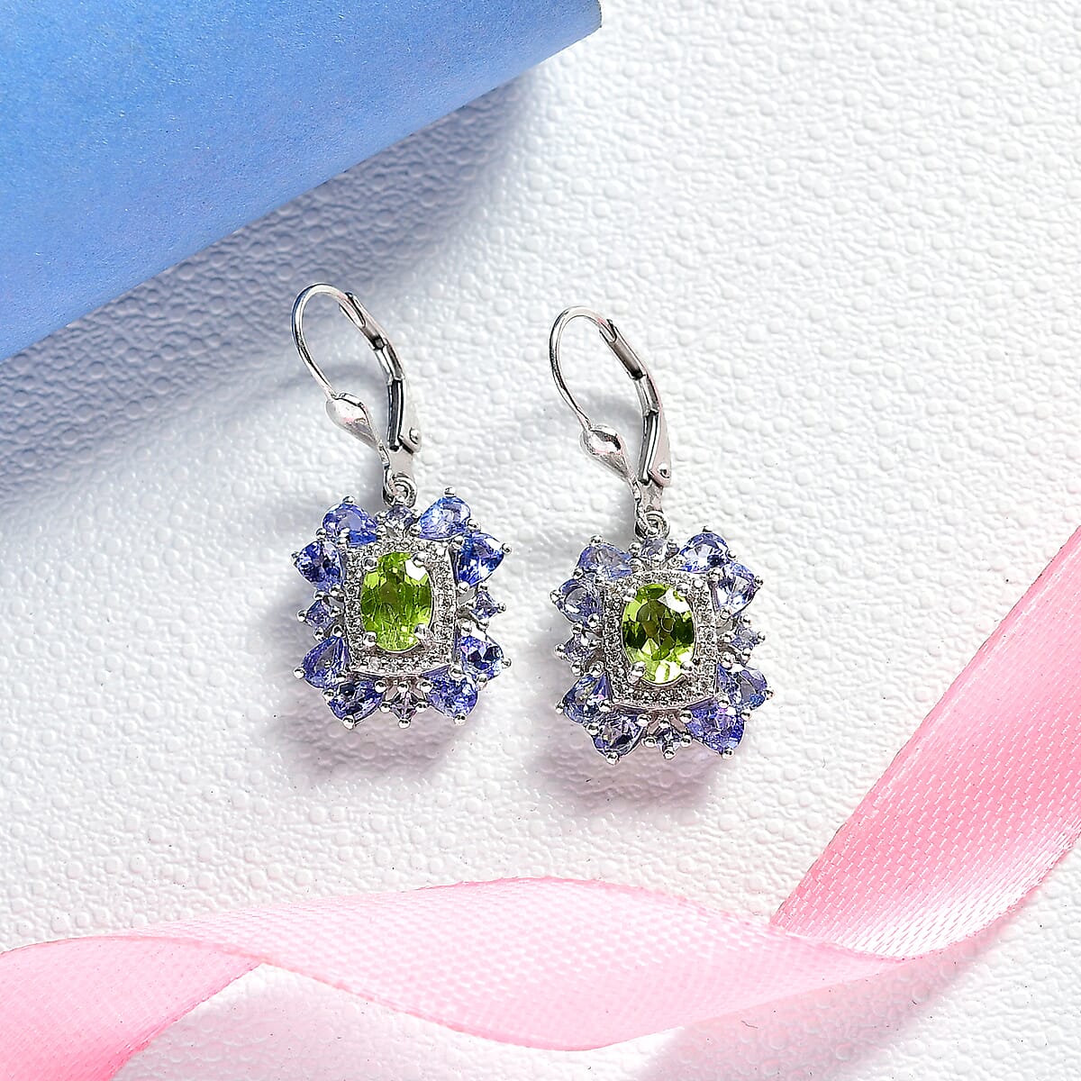 D'Joy Hebei Peridot and Multi Gemstone 4.65 ctw Imperial Bloom Earrings in Rhodium Over Sterling Silver image number 1