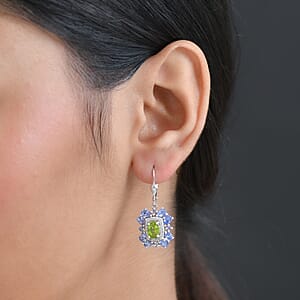 D'Joy Hebei Peridot and Multi Gemstone 4.65 ctw Imperial Bloom Earrings in Rhodium Over Sterling Silver