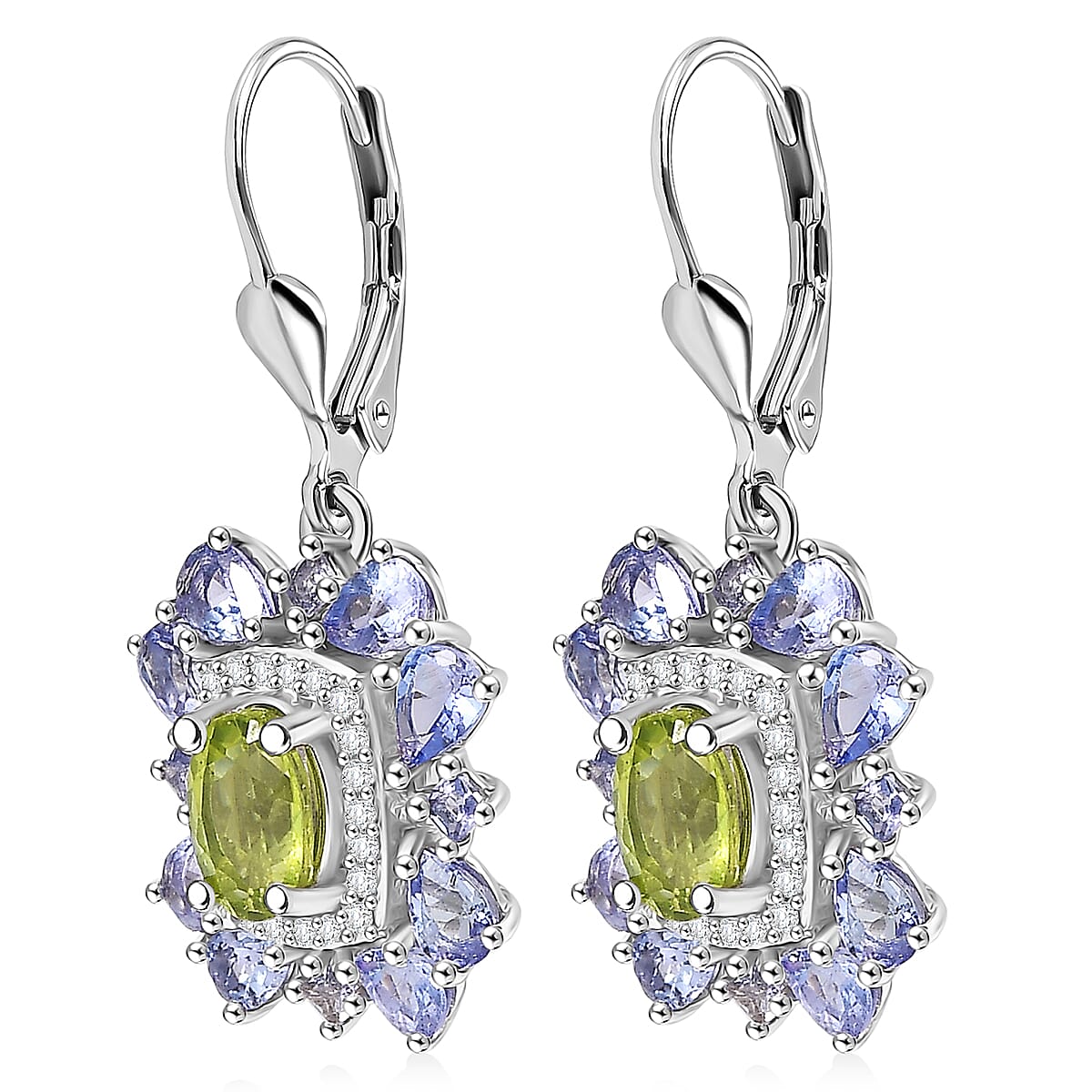 D'Joy Hebei Peridot and Multi Gemstone 4.65 ctw Imperial Bloom Earrings in Rhodium Over Sterling Silver