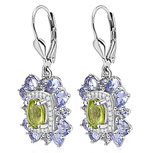 D'Joy Hebei Peridot and Multi Gemstone 4.65 ctw Imperial Bloom Earrings in Rhodium Over Sterling Silver