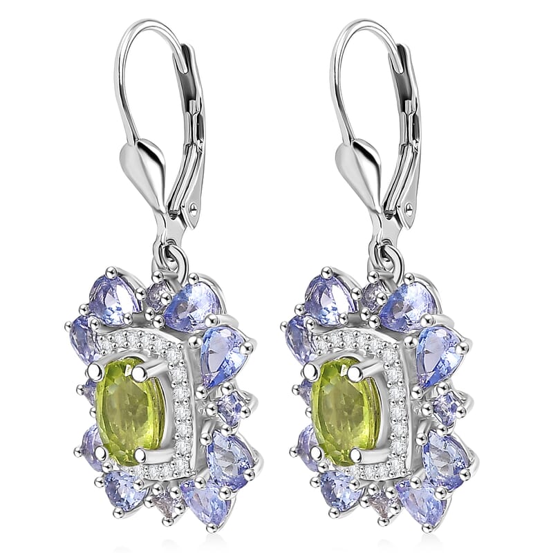 D'Joy Hebei Peridot and Multi Gemstone 4.65 ctw Imperial Bloom Earrings in Rhodium Over Sterling Silver