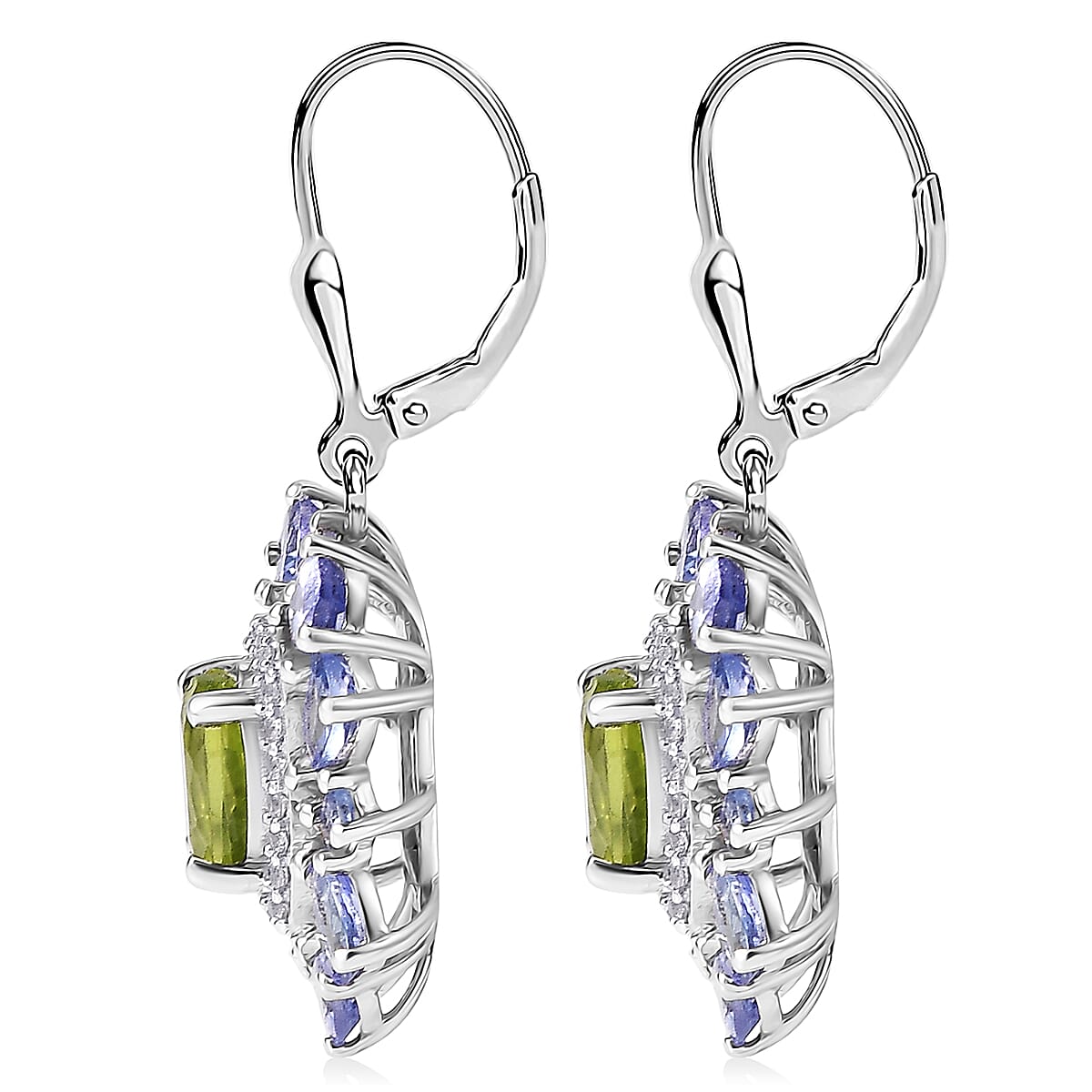 D'Joy Hebei Peridot and Multi Gemstone 4.65 ctw Imperial Bloom Earrings in Rhodium Over Sterling Silver