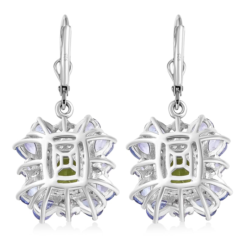 D'Joy Hebei Peridot and Multi Gemstone 4.65 ctw Imperial Bloom Earrings in Rhodium Over Sterling Silver