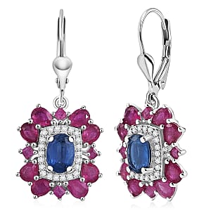  D'Joy Kashmir Kyanite and Multi Gemstone 6.30 ctw Imperial Bloom Earrings in Rhodium Over Sterling Silver
