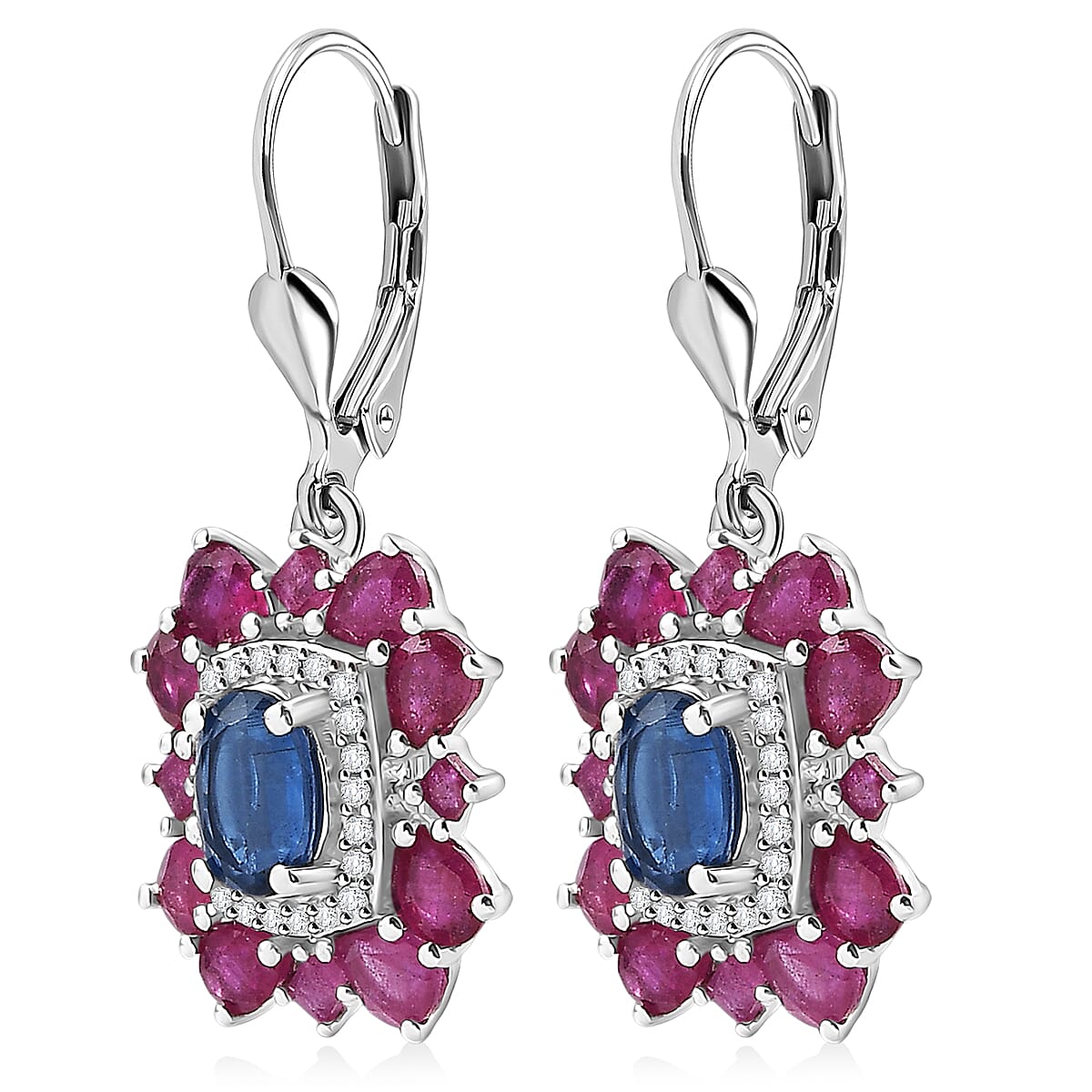 D'Joy Kashmir Kyanite and Multi Gemstone 6.30 ctw Imperial Bloom Earrings in Rhodium Over Sterling Silver